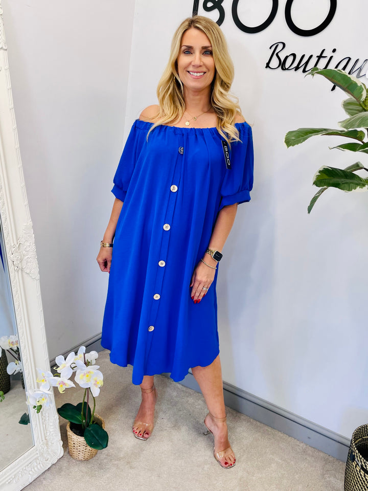 LADIES LOOSE FIT BARDOT SUMMER MIDI DRESS 