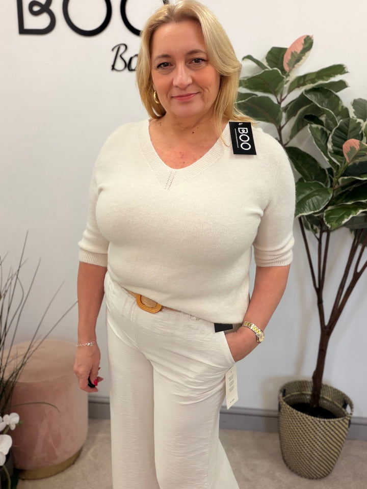 Ladies Fashion Soft Knit Short Sleeve Jumper Top white