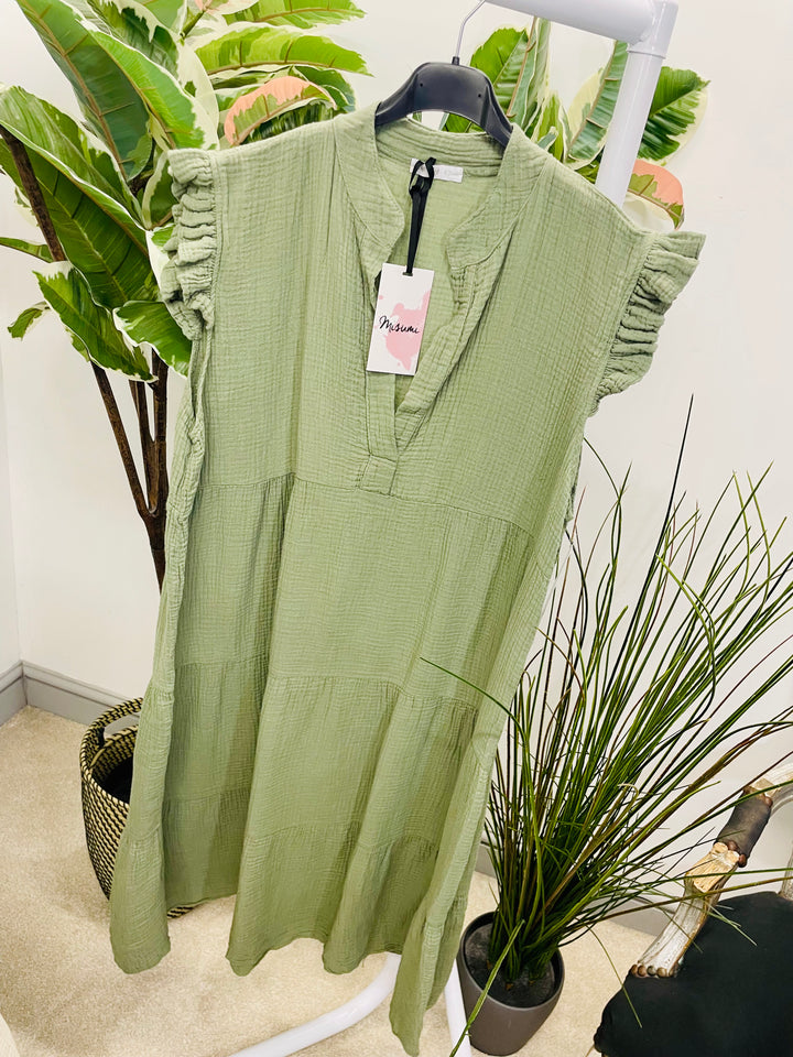 LADIES CHEESECLOTH SMOCK SUMMER MIDI DRESS - LEMON, WHITE, PINK, NAVY, BLUE, KHAKI, BEIGE