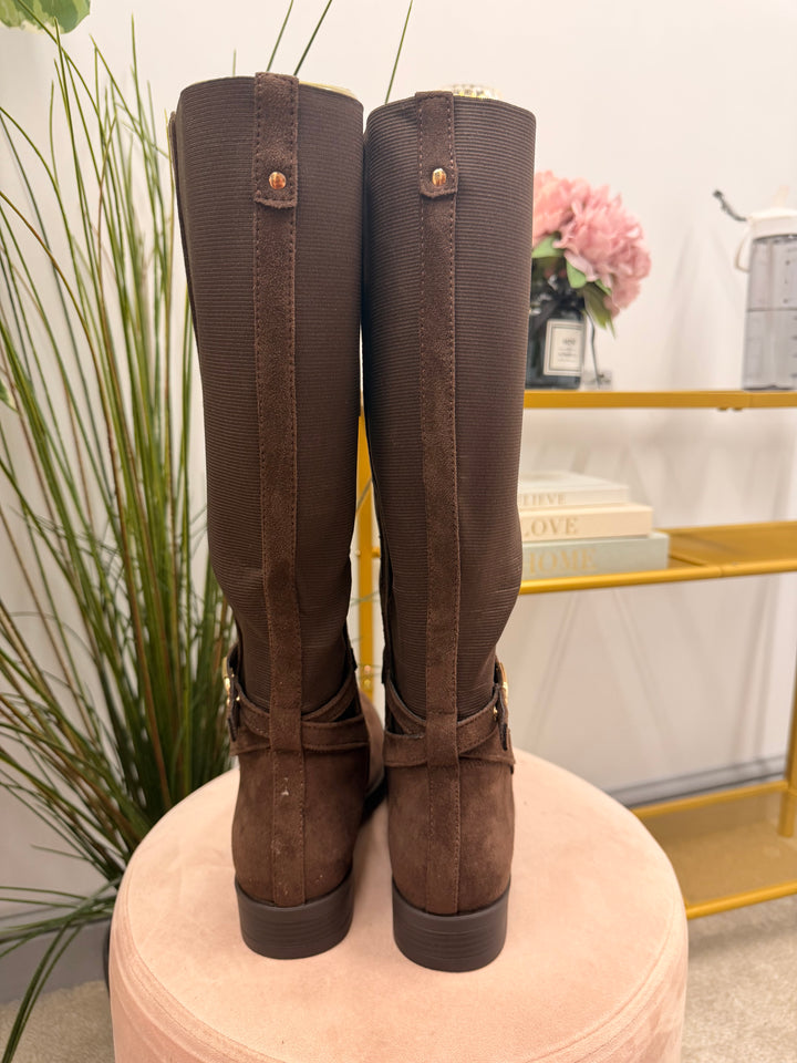 Ladies Fashion Flat Stretch Riding Boots - Black & Brown