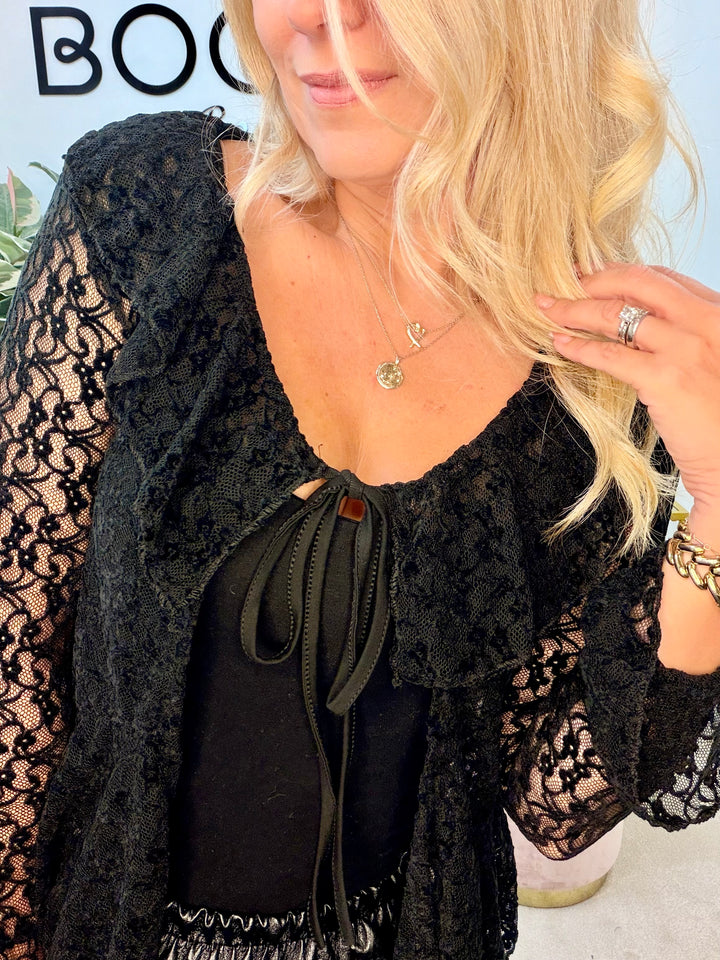 Ladies Fashion Lace Bolero Cardigan - Brown, White & Black