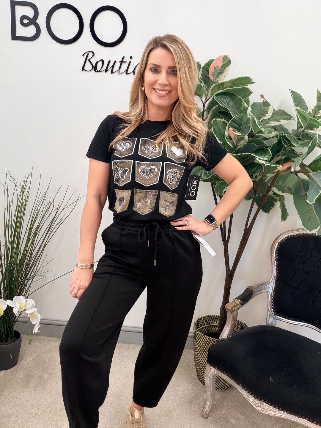 LADIES FASHION BLACK STRETCH T SHIRT