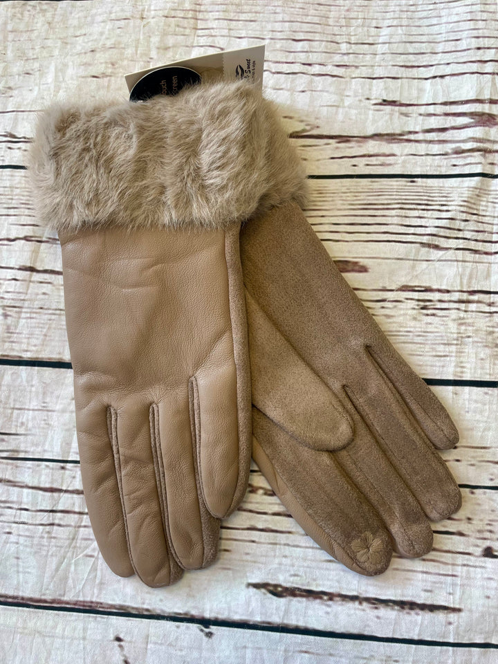 LADIES FAUX LEATHER & FUR GLOVES - BLACK, WINE, NAVY, BROWN, CREAM & MOCHA