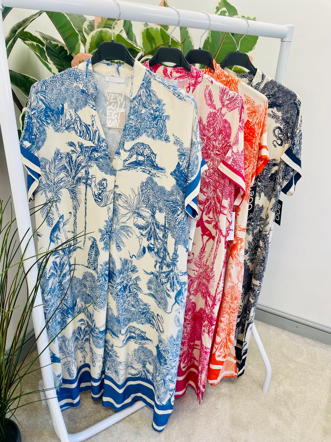 LADIES OVERSIZE JUNGLE PRINT LOOSE FIT SUMMER SHIFT DRESS - PINK, ORANGE, BLUE, NAVY