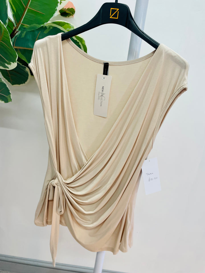 LADIES WOMENS JERSEY WRAP TOP - RED, BLACK, BEIGE, CREAM, NAVY, KHAKI