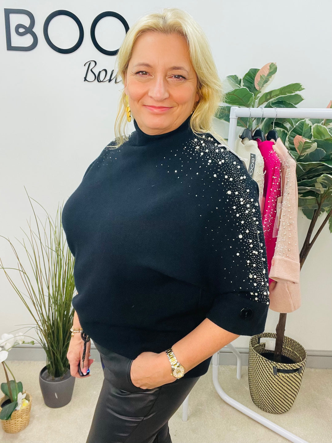 LADIES DIAMANTE SPARKLY JUMPER - FUSCHIA, PINK, BEIGE & BLACK