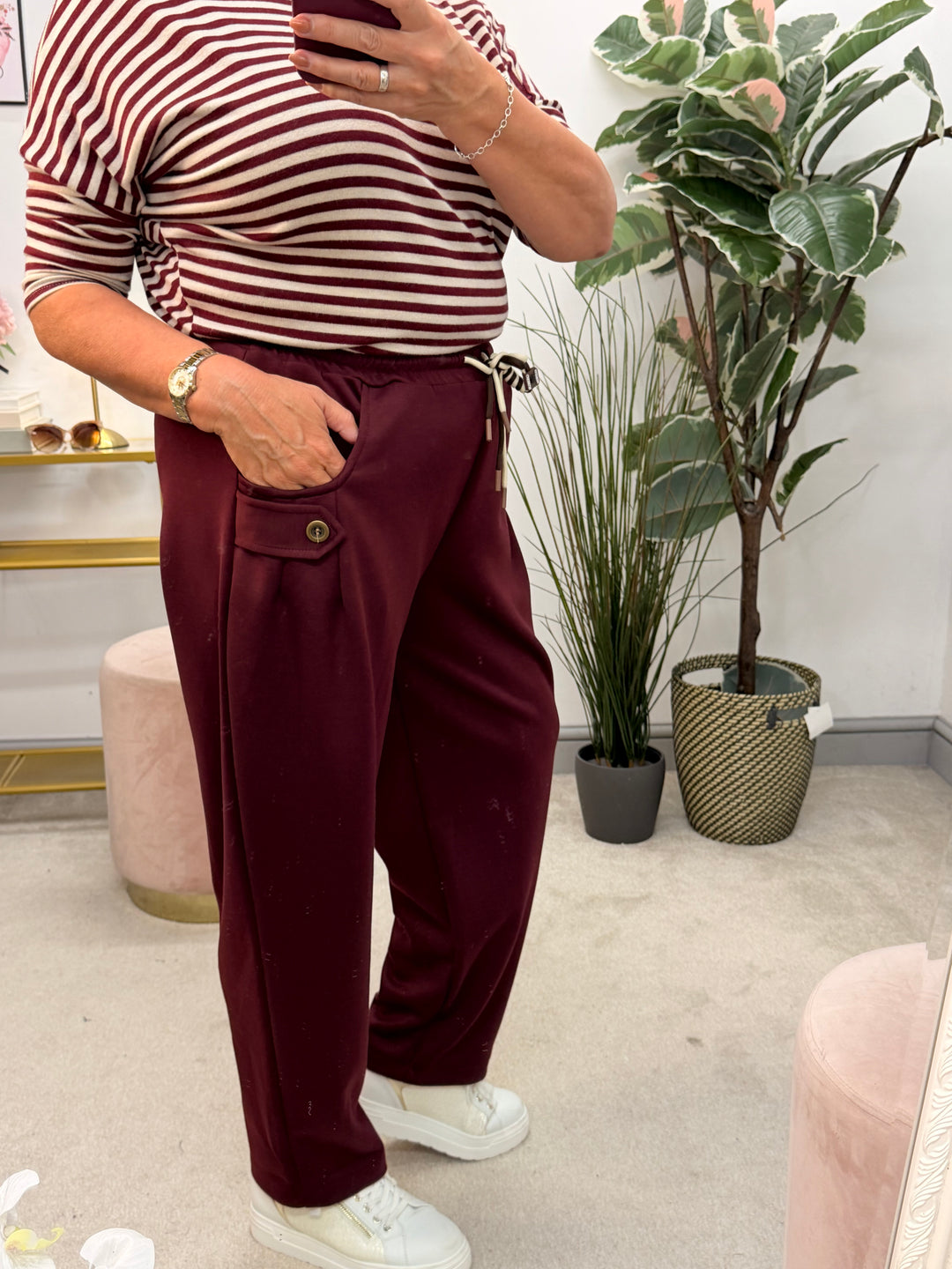 Ladies Fashion Casual Scuba Jogger Trousers - Wine, Mocha, Black & Khaki