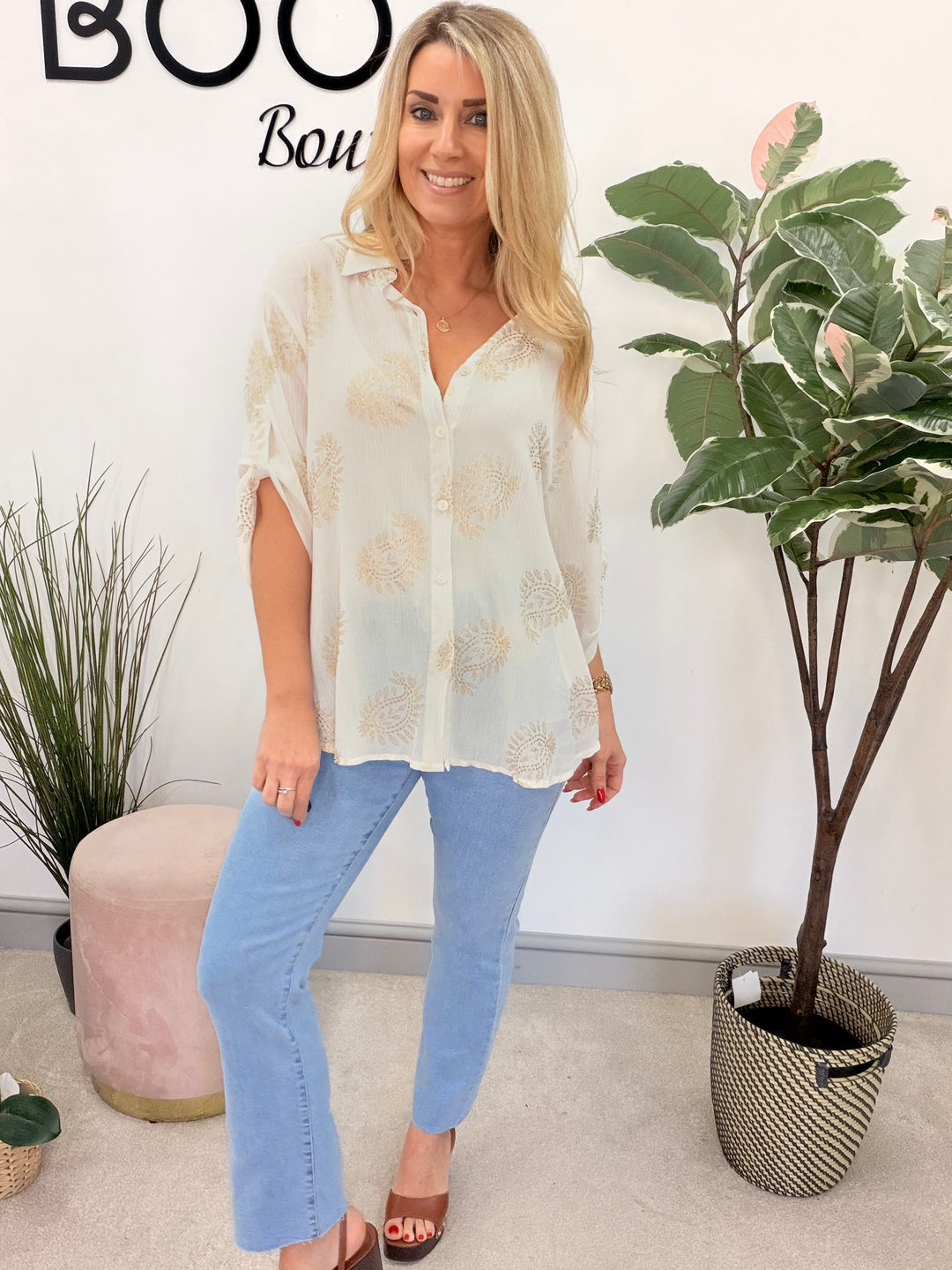 Ladies Fashion Cream Crepe Shirt Blouse