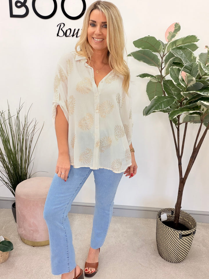 Ladies Fashion Cream Crepe Shirt Blouse