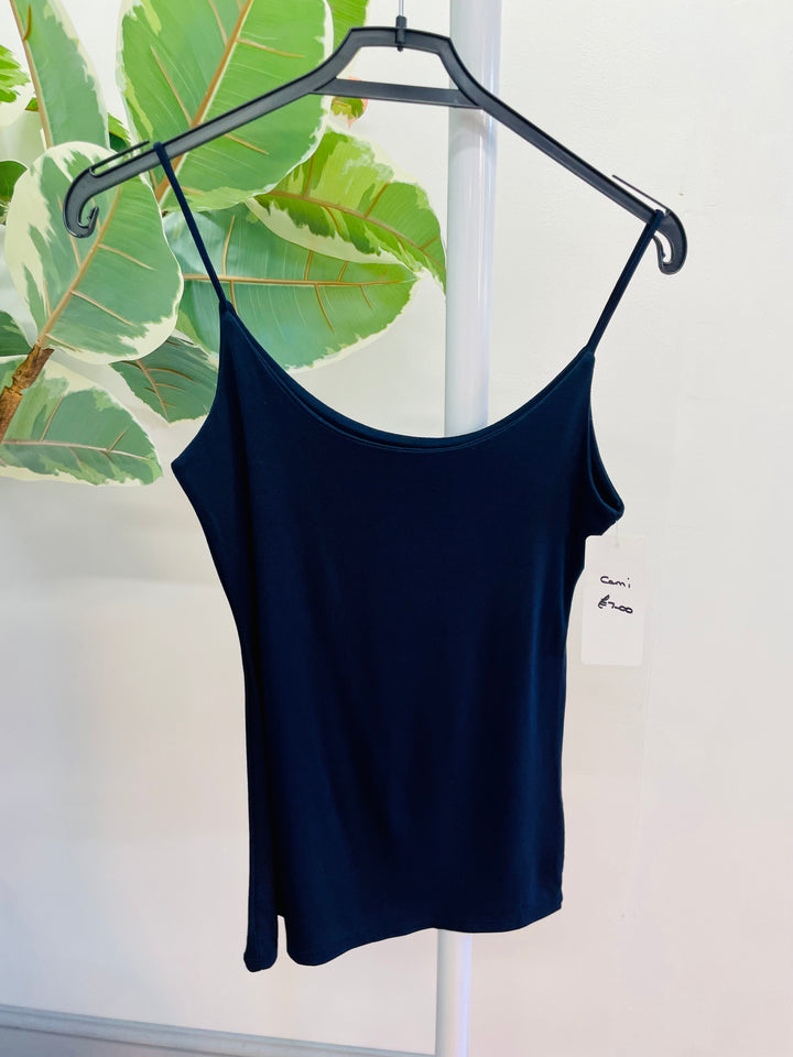 LADIES WOMENS NAVY STRAPPY DOUBLE LAYER CAMI UNDER LAYER TOP