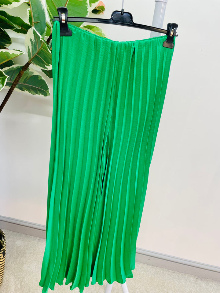 LADIES WOMENS PLEATED WIDE LEG PALAZZO CULOTTE TROUSERS - ROYAL BLUE, NAVY, BLACK, CAMEL, GREEN