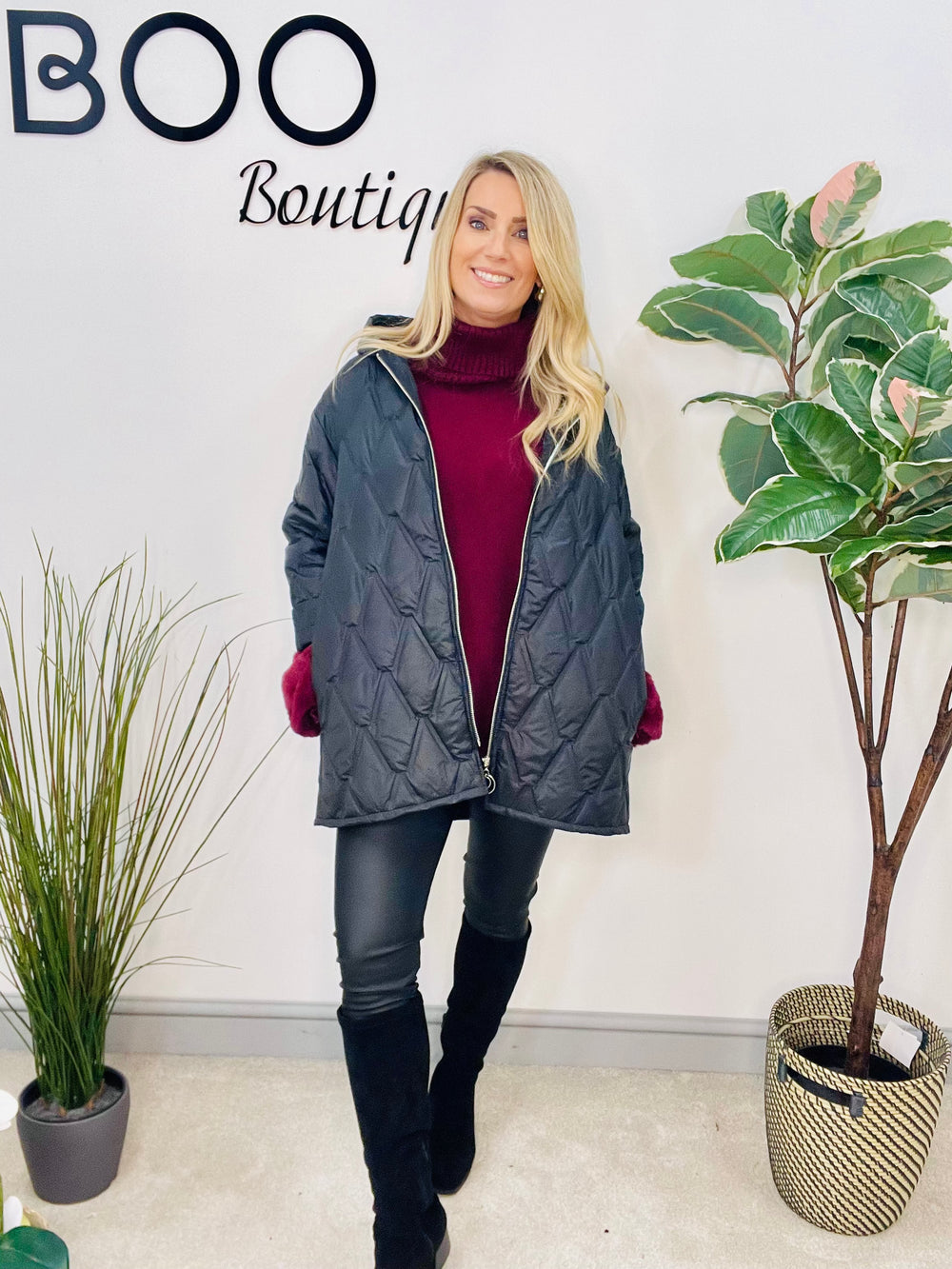 LADIES FASHION QUILTED JACKET - BLACK & BROWN