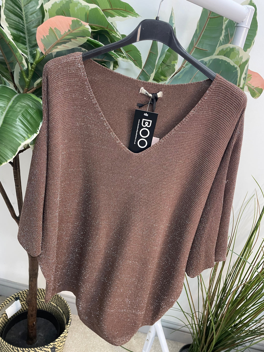 LADIES LUREX LOOSE FIT JUMPER - BLACK & BROWN