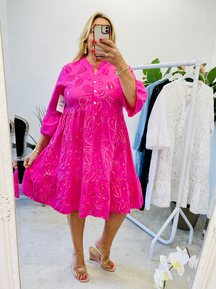 LADIES SUMMER SWING SEQUIN DRESS - WHITE, BLACK, PINK, BLUE