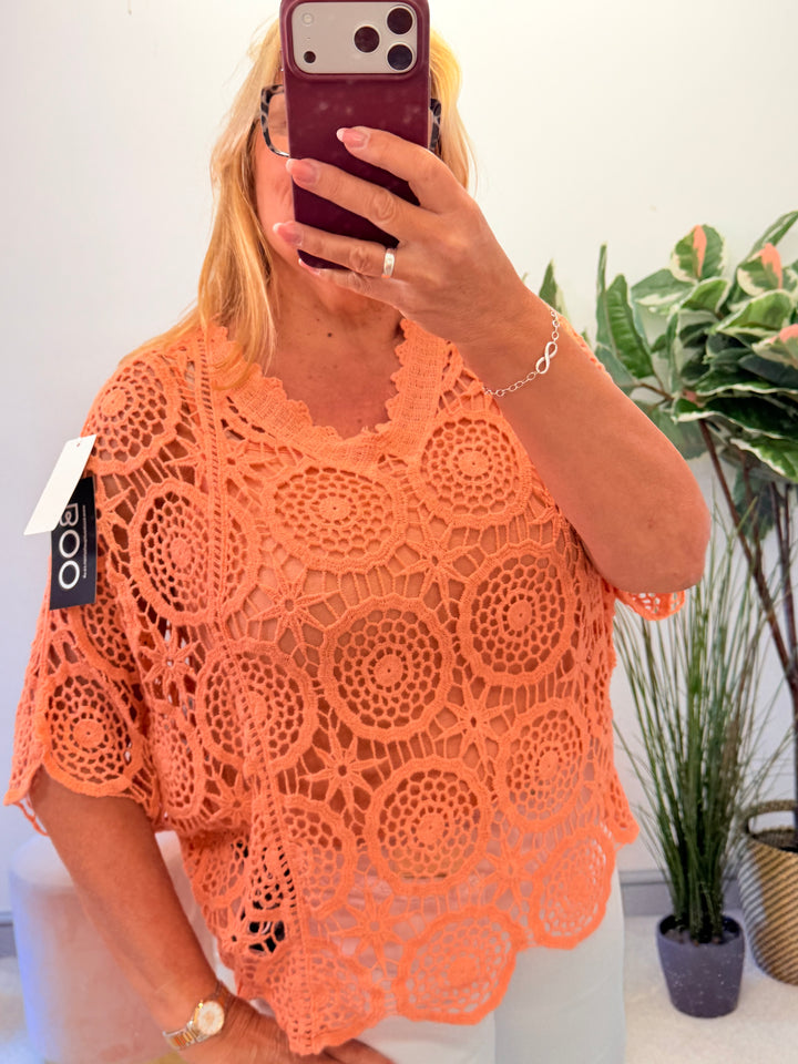 Ladies Fashion Crochet Top - White, Coral, Black, Pink