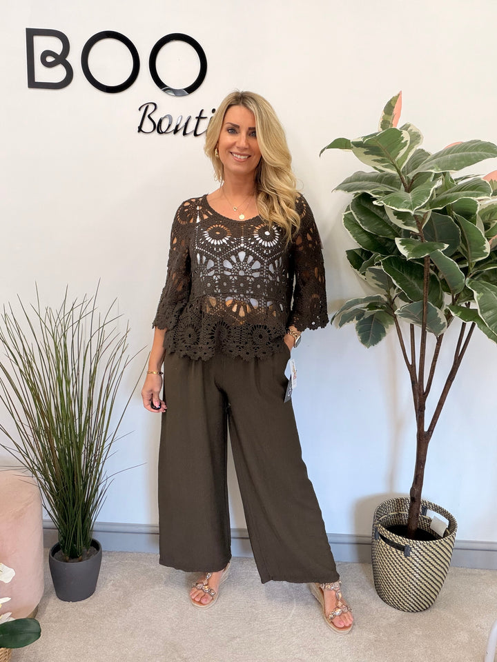 Ladies Fashion Wide Leg Trousers chocolate brown