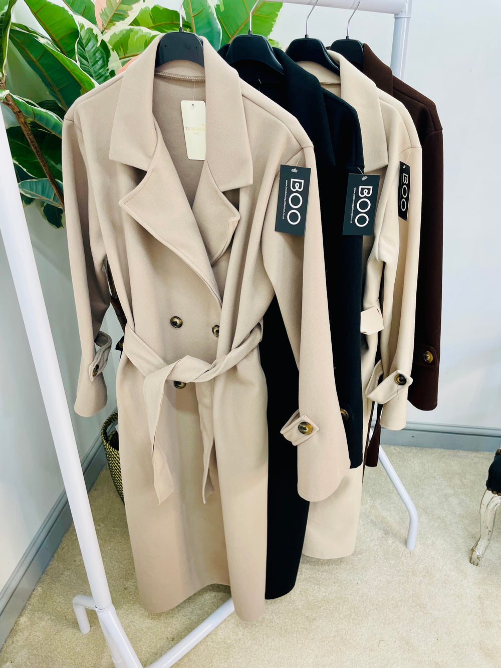 LADIES TIE BELT DUSTER COAT - BEIGE, MOCHA, BROWN & BLACK