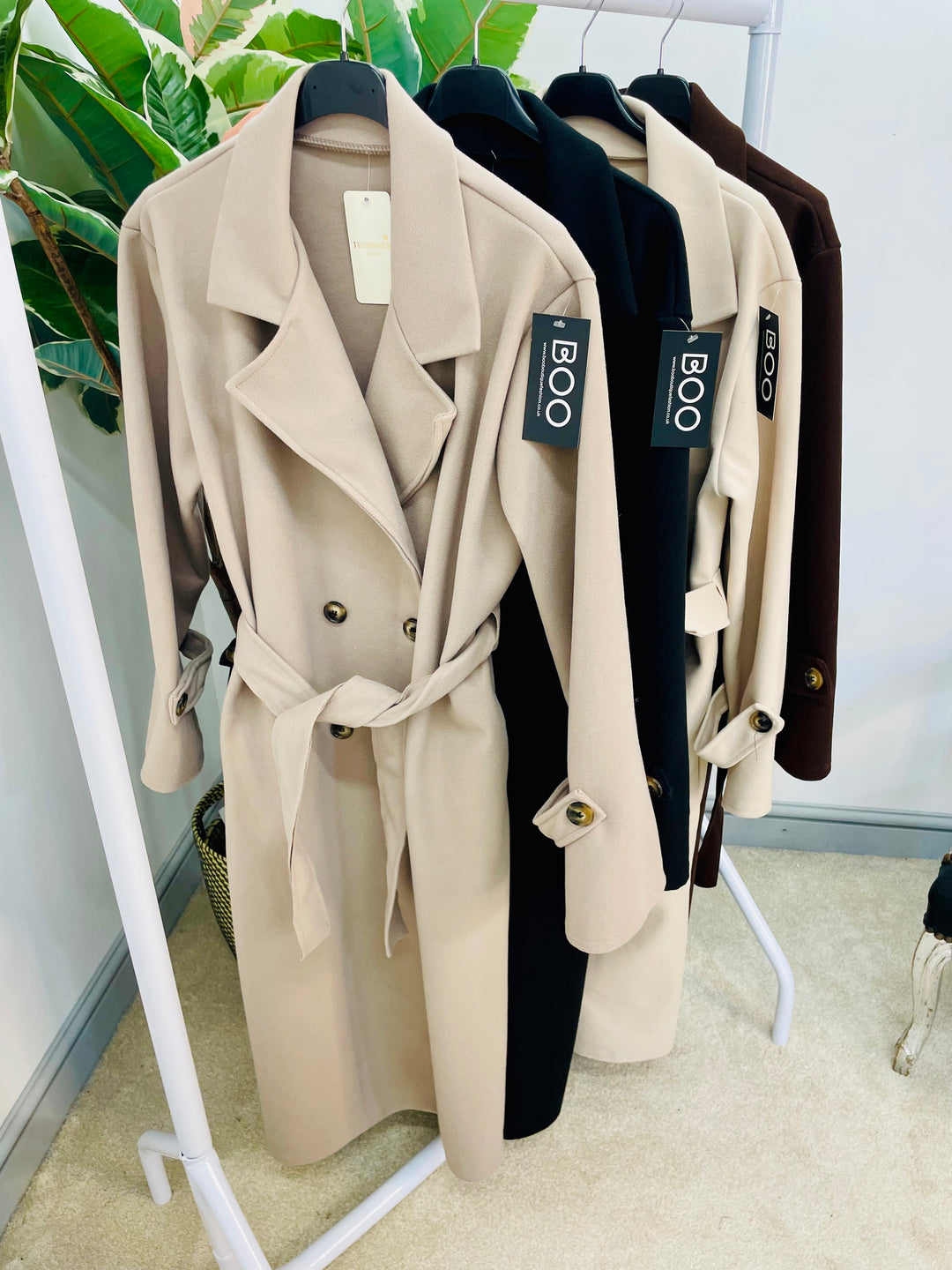 LADIES TIE BELT DUSTER COAT - BEIGE, MOCHA, BROWN & BLACK