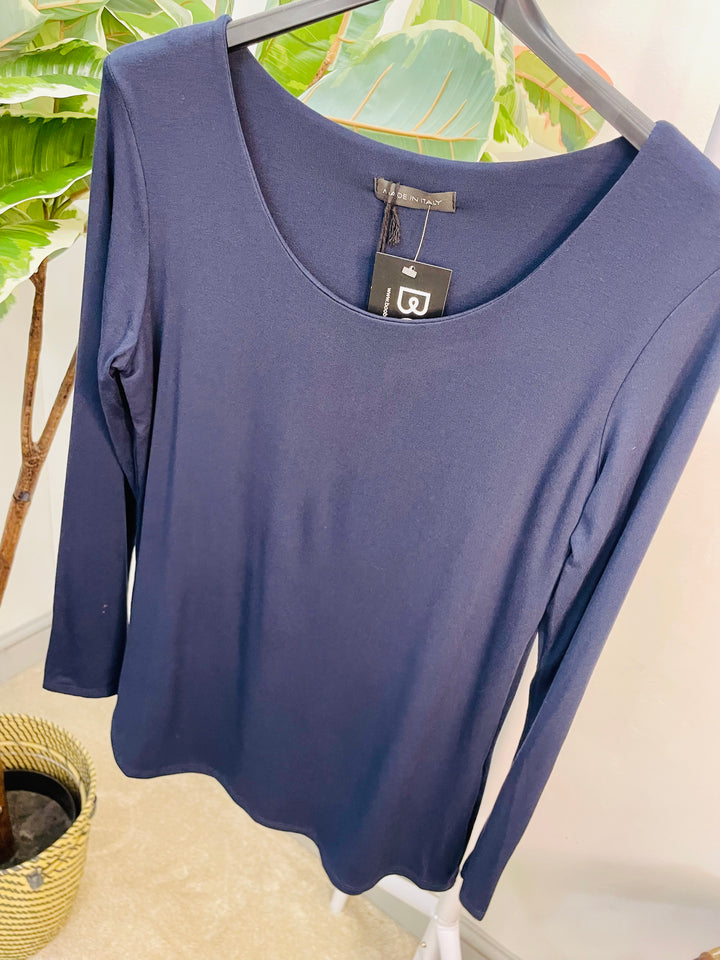 LADIES LONG SLEEVE BASIC TOP - WHITE, BLACK, NAVY, KHAKI, BROWN, GREY, BEIGE