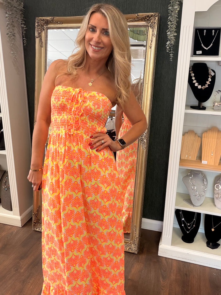 Ladies Fashion Summer Strapless Maxi Dress - Pink, Yellow, Orange, Green, Navy