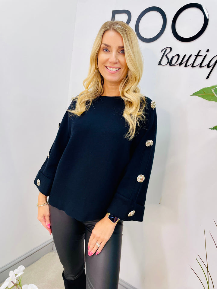 LADIES THICK KNIT GOLD BUTTON JUMPER - WHITE, BEIGE, BROWN & BLACK