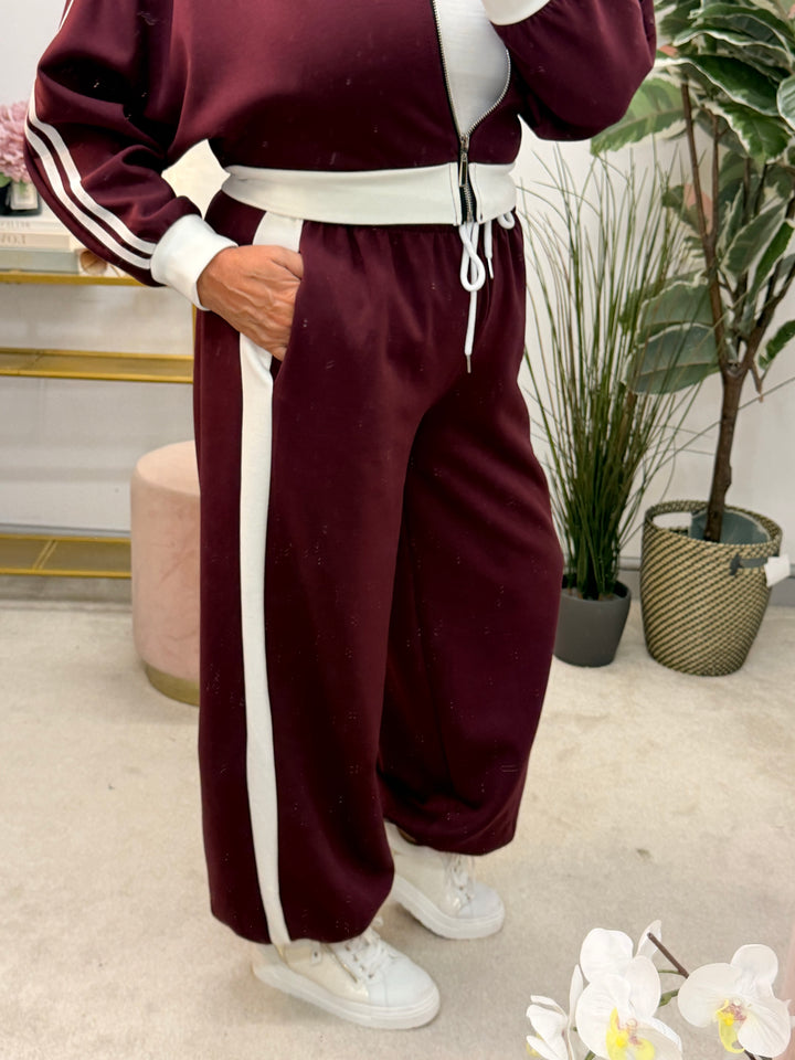 Ladies Fashion Sports Luxe Scuba Trouser Co Ord - Navy, Wine & Brown