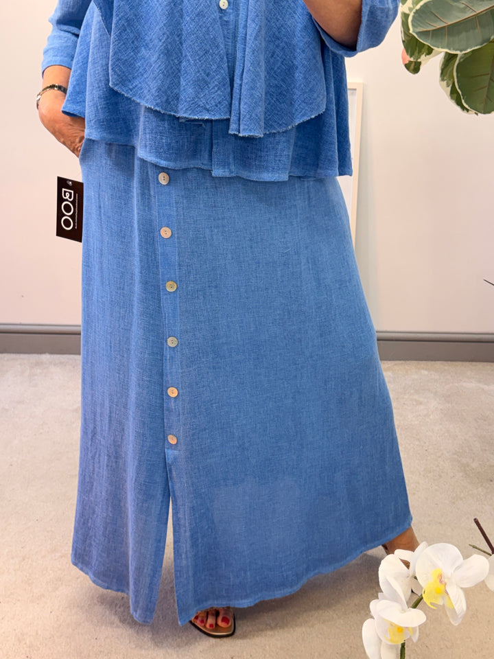 Ladies Fashion Teabag Linen Maxi Skirt - pink, blue, turquoise, beige, white, lime