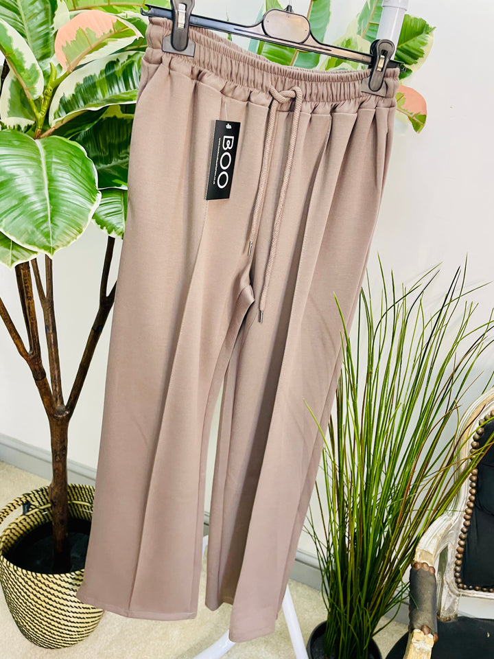 LADIES STRAIGHT LEG JOGGY STYLE TROUSERS - BLACK, NAVY, MOCHA & BEIGE