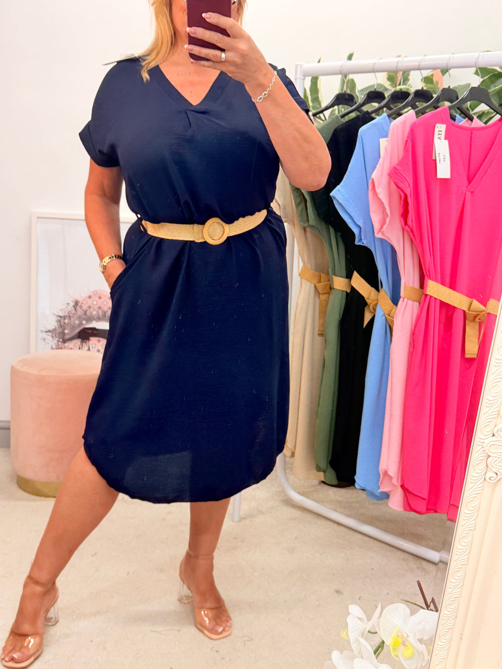 Ladies Fashion Casual Midi Dress - navy