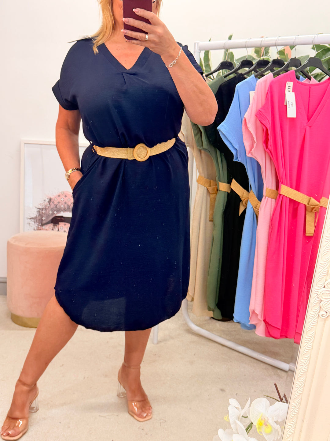 Ladies Fashion Casual Midi Dress - navy