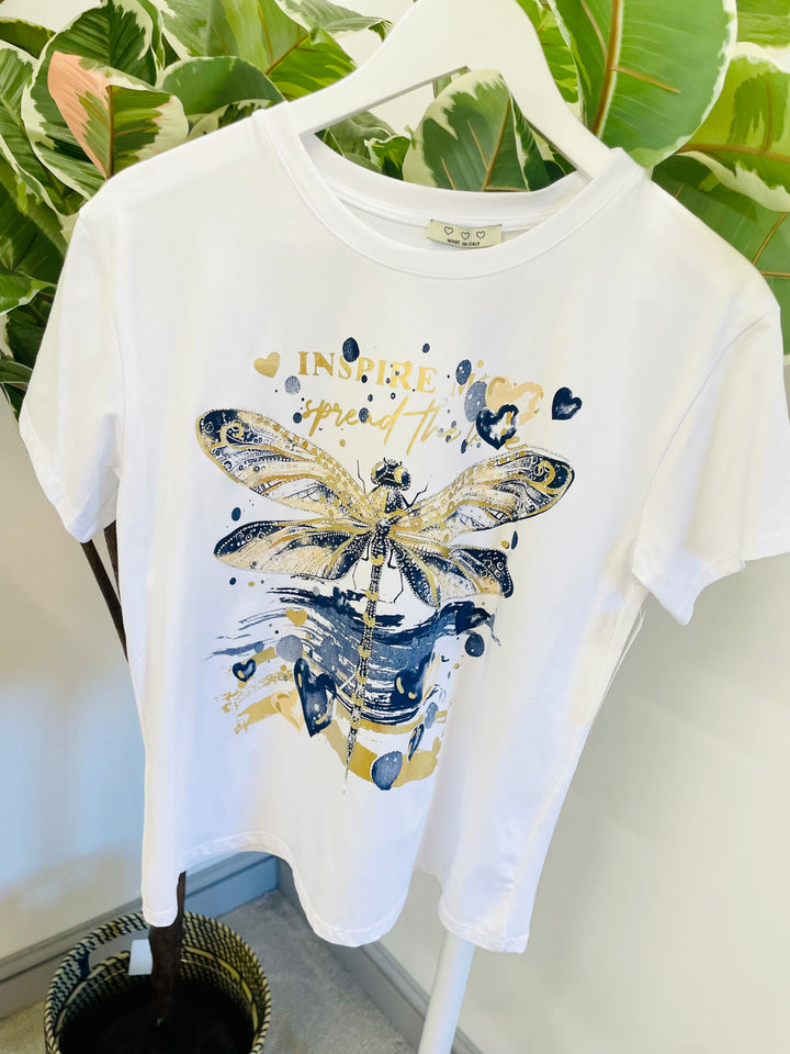 LADIES WOMENS WHITE DIAMANTE T TEE SHIRT - PINK, BLUE & NAVY