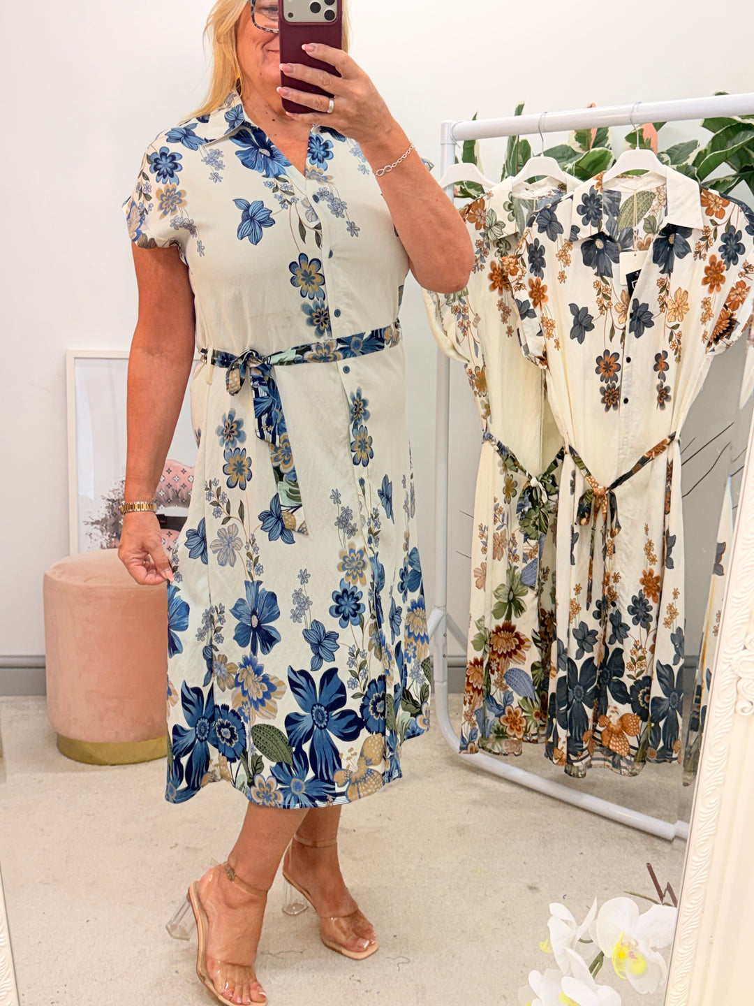 Ladies Cream Shirt Summer Dress - Navy, Black, Khaki