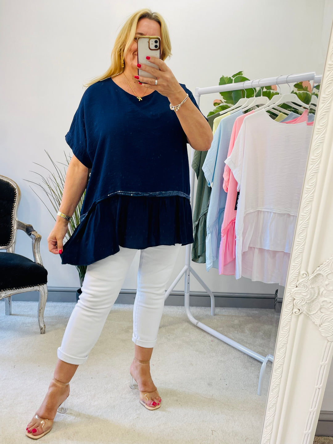 LADIES LOOSE FIT SILK EDGE LOOSE FIT SUMMER TOP - NAVY, PINK, LEMON, KHAKI, WHITE, BLUE