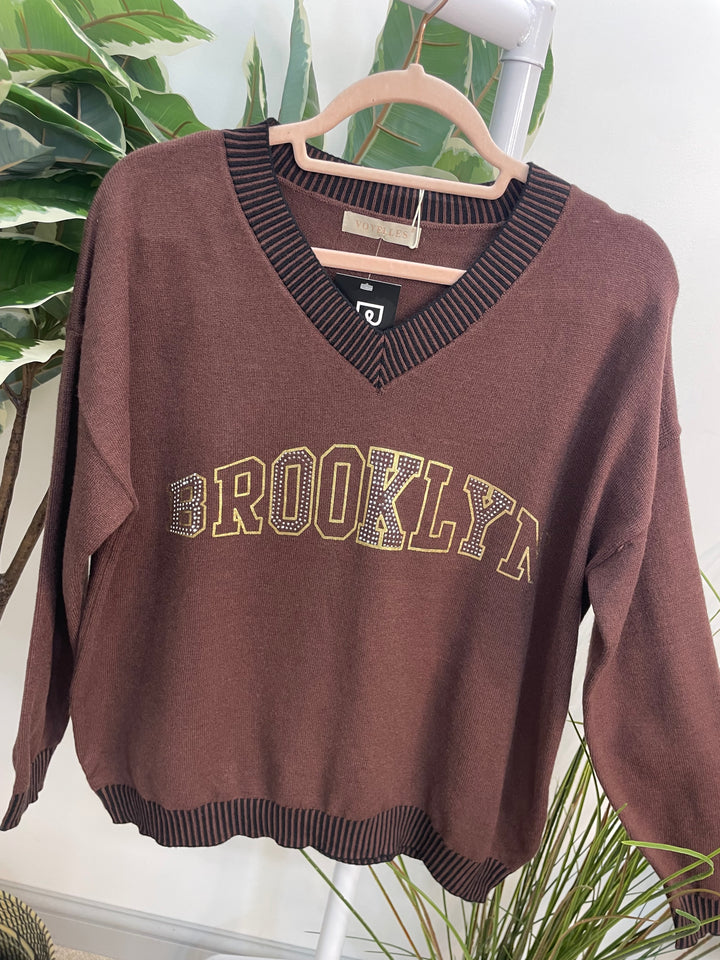 LADIES DIAMANTE SOFT KNIT JUMPER - BURGUNDY, BROWN, BLACK & BEIGE