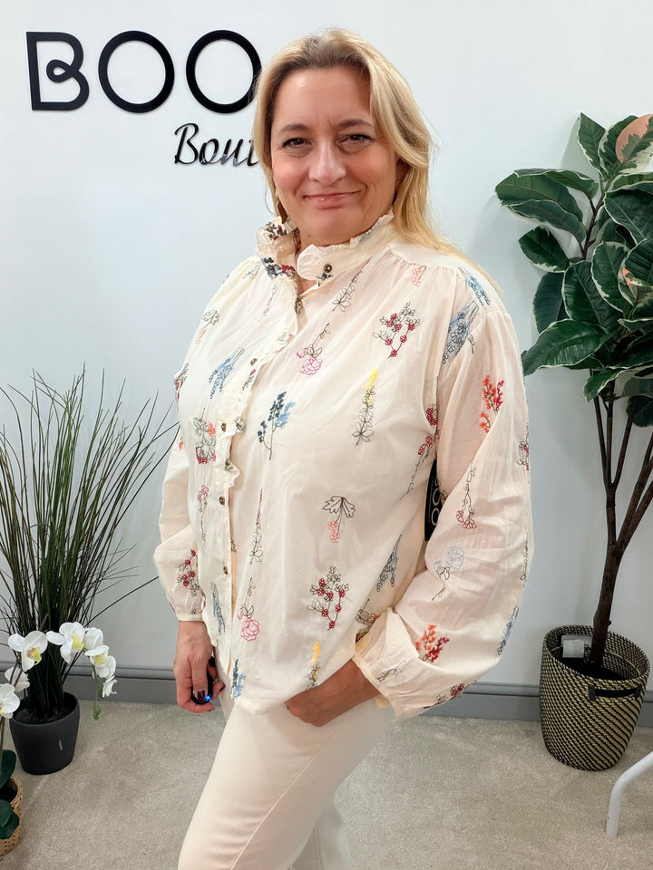 LADIES CREAM EMBROIDERED BLOUSE SHIRT