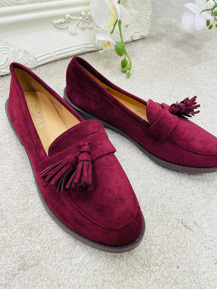 BURGUNDY WINE FAUX SUEDE LOAFER FLAT SHOES ( 966 ) sizes 3 to 8