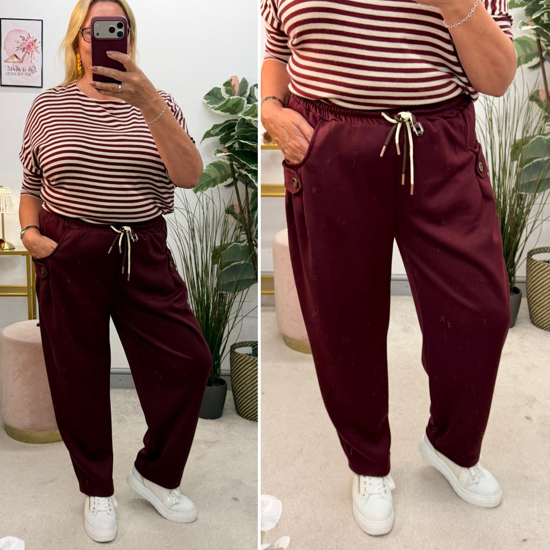 Ladies Fashion Casual Scuba Jogger Trousers - Wine, Mocha, Black & Khaki