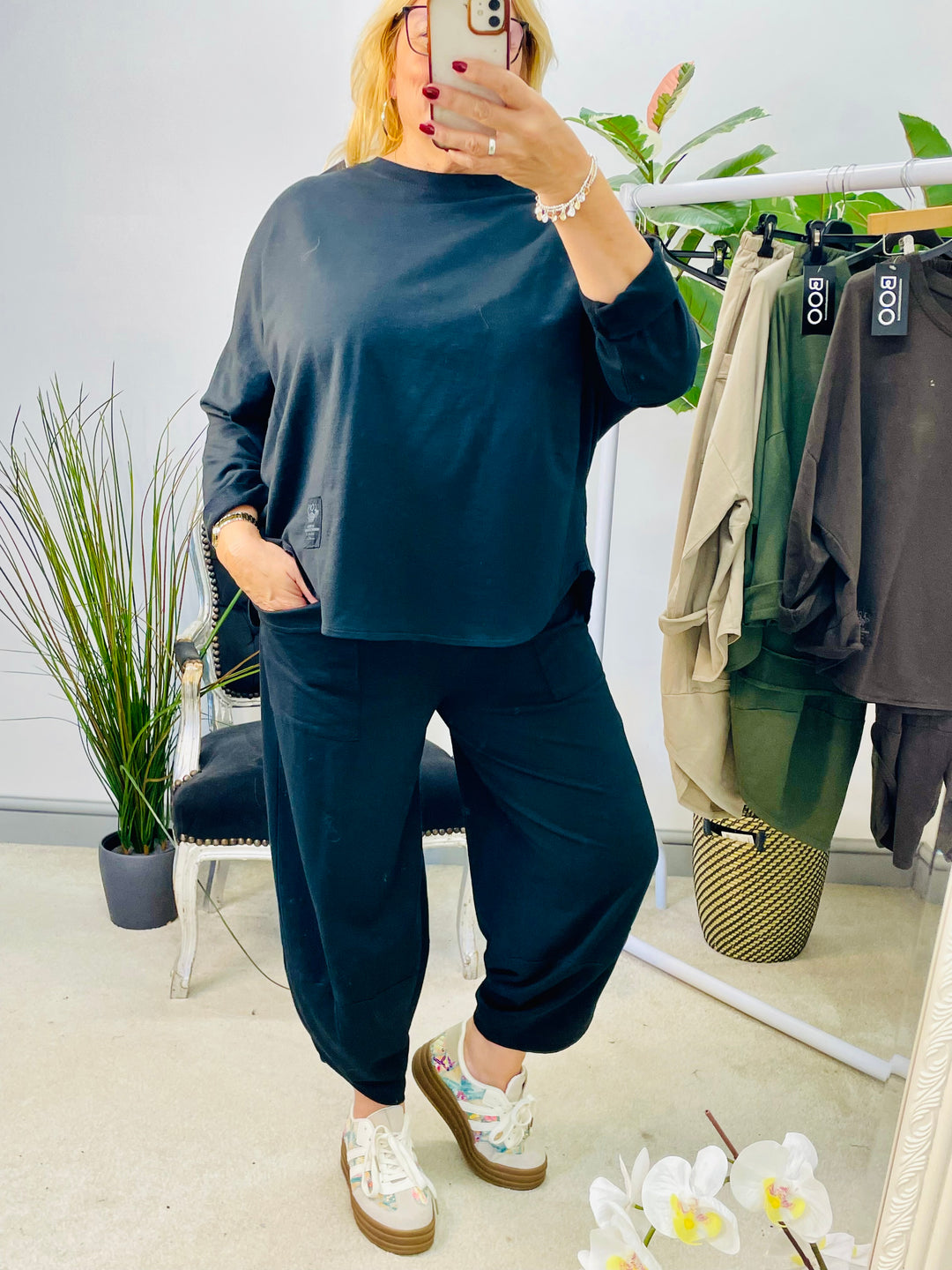 LADIES HAREM TROUSER CO ORD SET - BLACK, KHAKI, MOCHA & BROWN