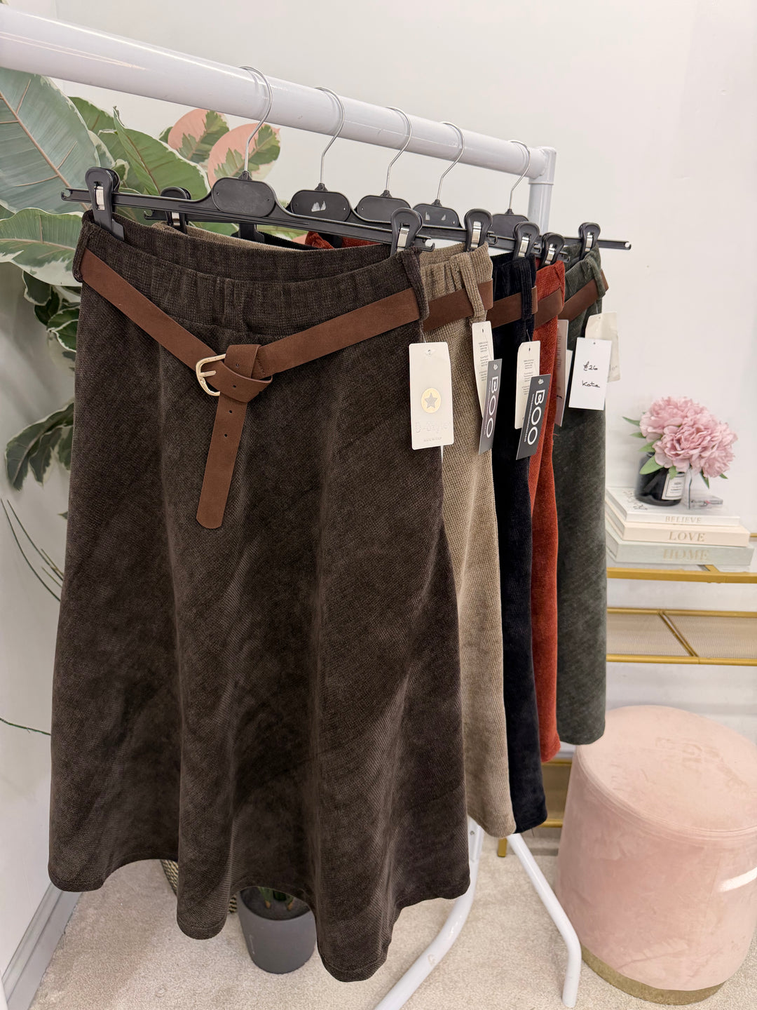 Ladies Corduroy A Line Skirt - Khaki, Black, Mocha, Rust & Brown
