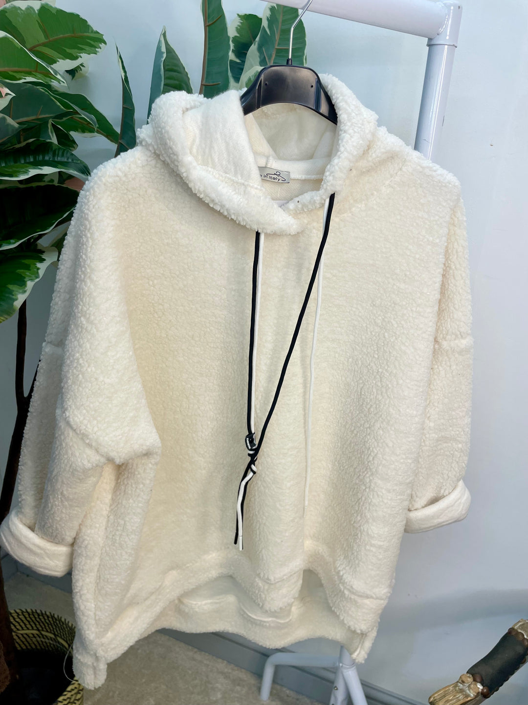 LADIES BOUCLE HOODIE TOP - BLACK, WHITE, CAMEL & BROWN
