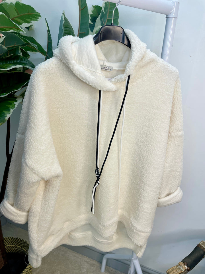 LADIES BOUCLE HOODIE TOP - BLACK, WHITE, CAMEL & BROWN