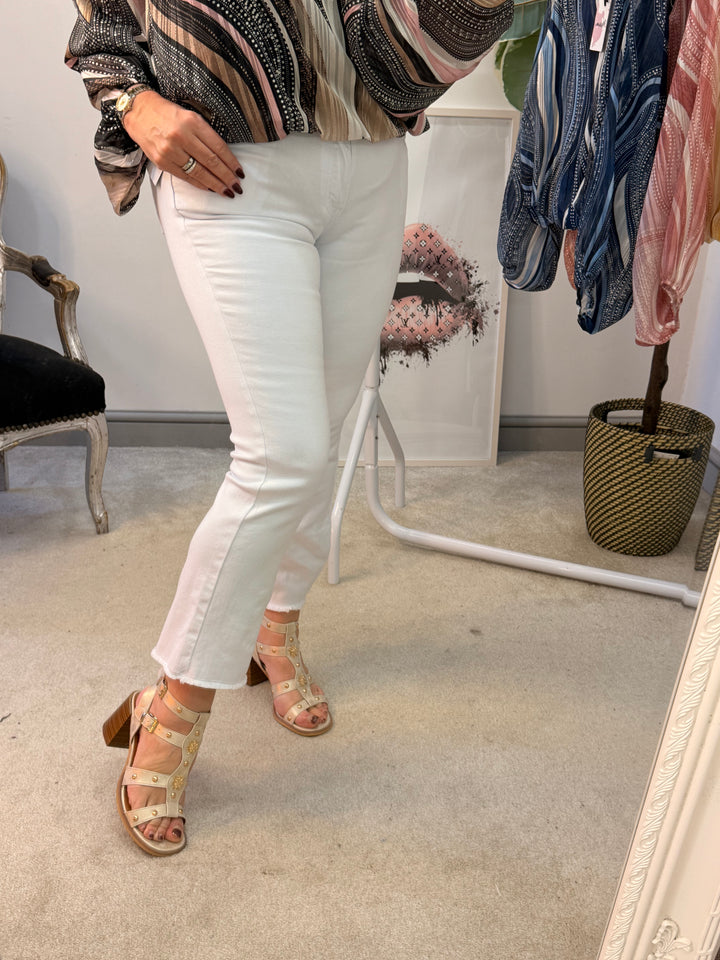 Ladies Fashion White Ankle Grazer Jeans