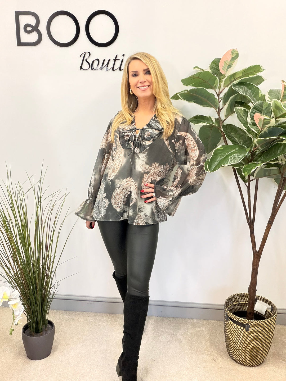 LADIES COTTON PAISLEY PRINT FLOATY BLOUSE - PINK, BEIGE, BLUE, BLACK, MOCHA