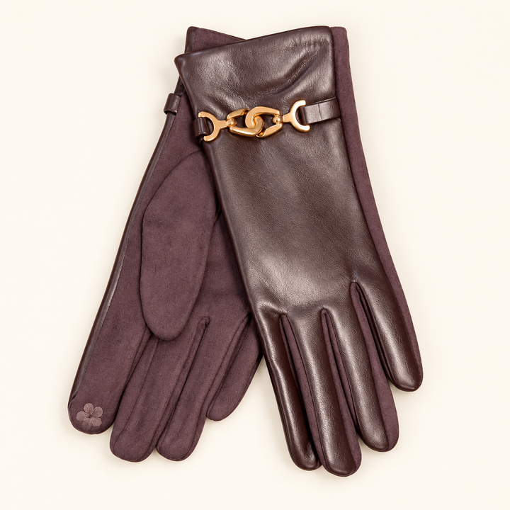 Womens Faux Leather Smart Gloves - Black, Wine & Brown
