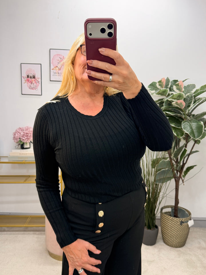 Ladies Fashion Staple Style Ribbed Stretch Knit Long Sleeve Top - Black, Wine, Camel, White & Brown

