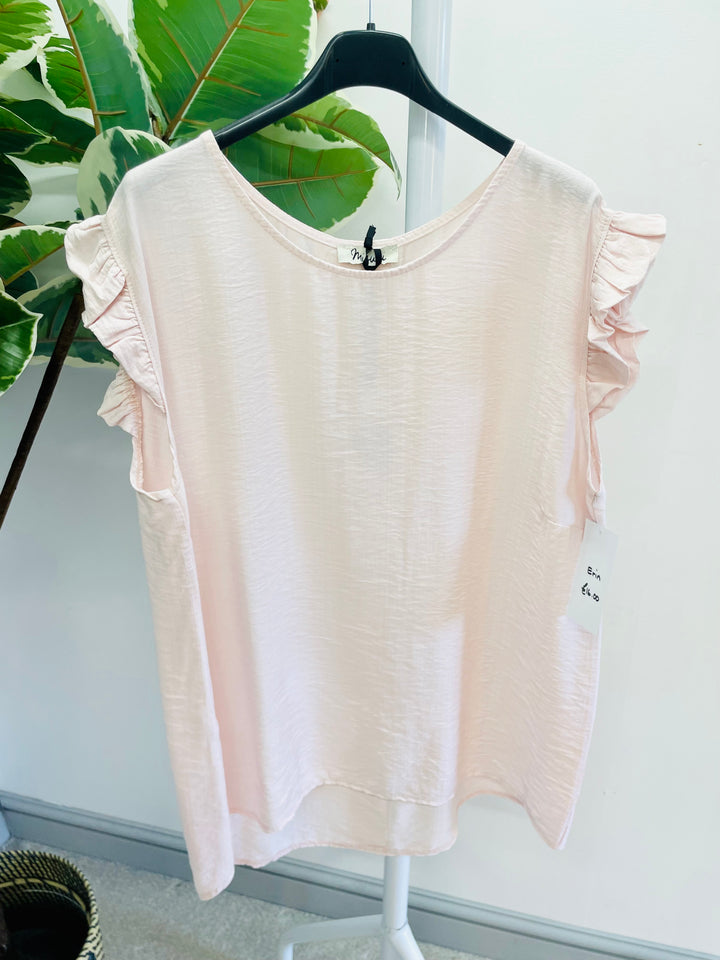 LADIES WOMENS LIGHT PINK CASUAL CAP SLEEVE TOP 