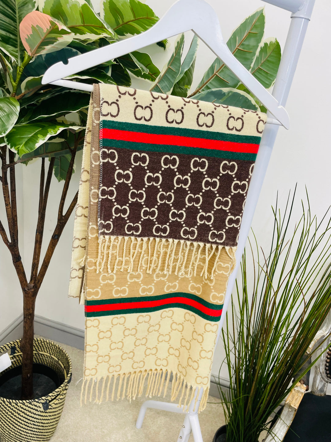 LADIES DESIGNER INSPIRED SCARF - PINK, BROWN, BLACK