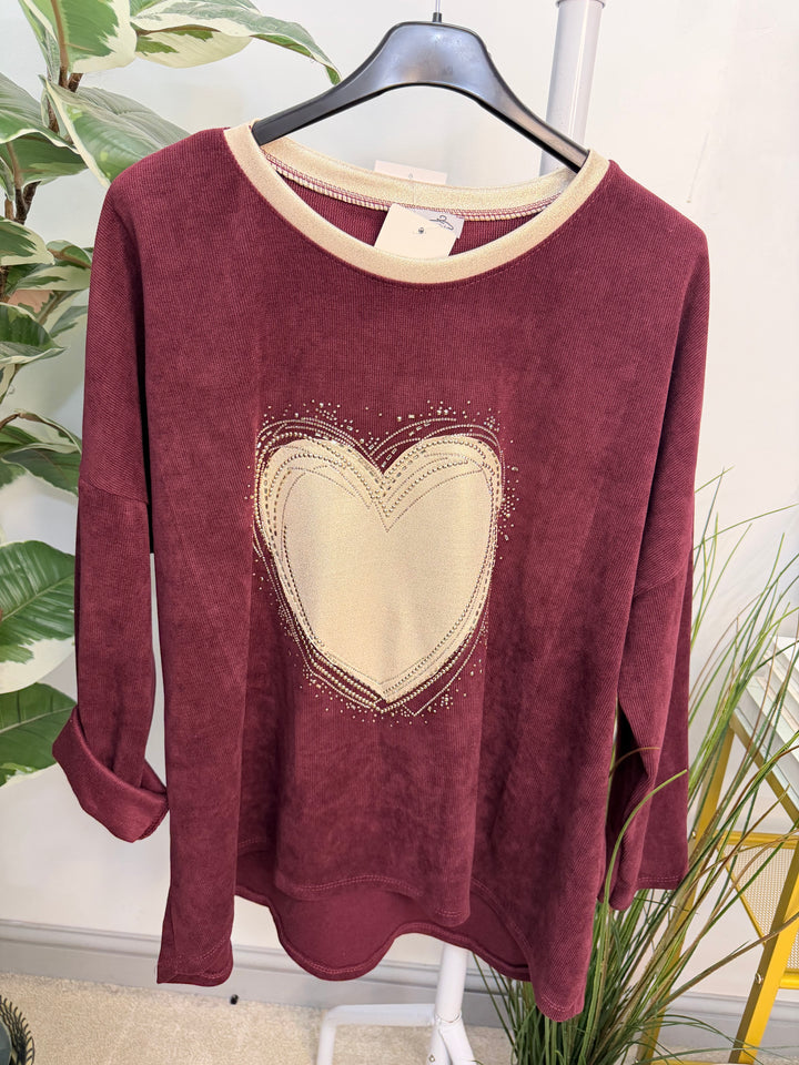 The WENDY cord oversize heart motif top - 4 colours
