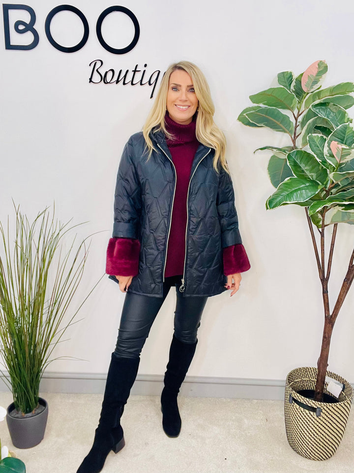 LADIES FASHION QUILTED JACKET - BLACK & BROWN