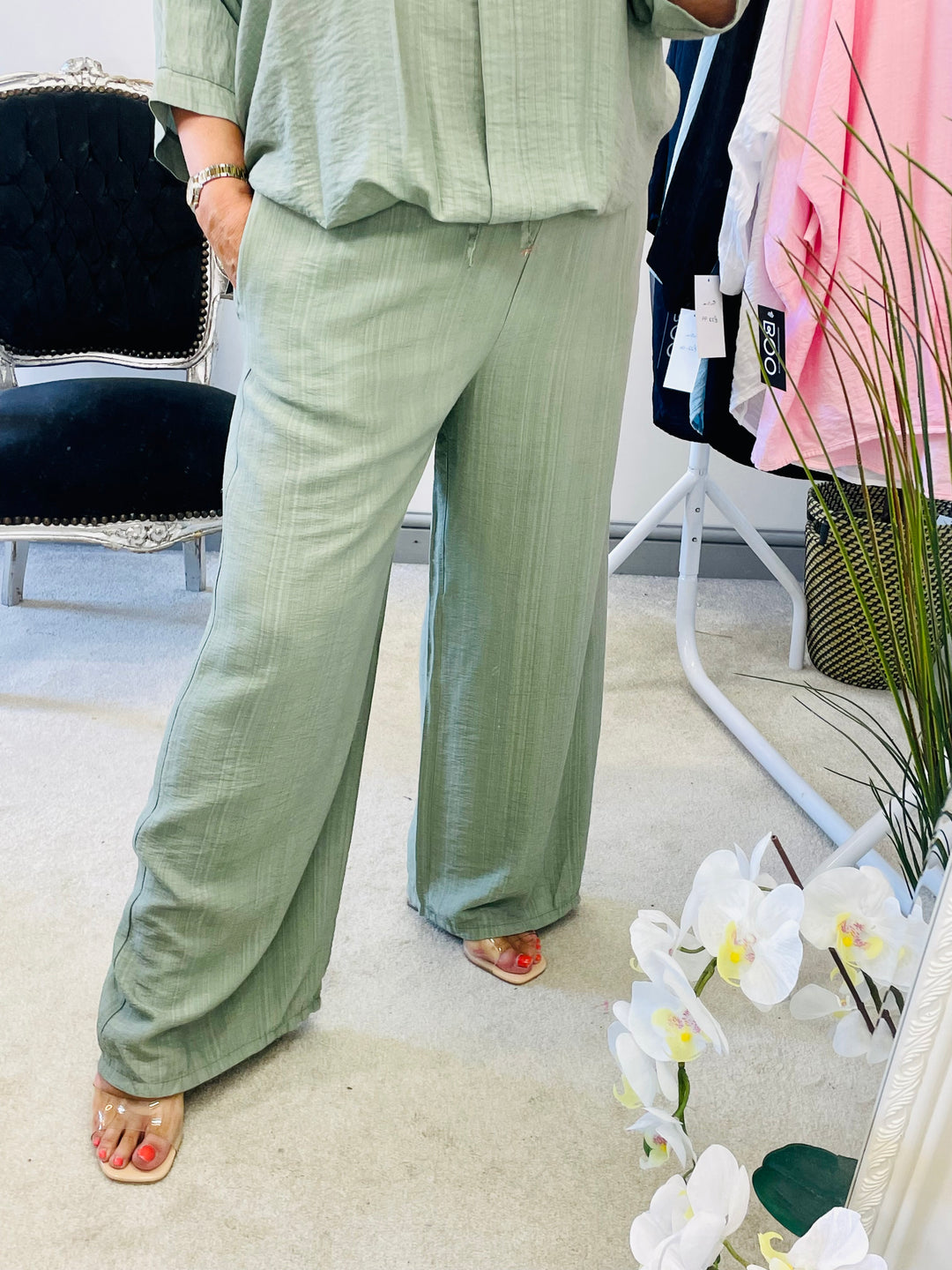 LADIES WOMENS WIDE LEG PALAZZO TROUSERS - BLACK, KHAKI, WHITE, PINK, BLUE & NAVY